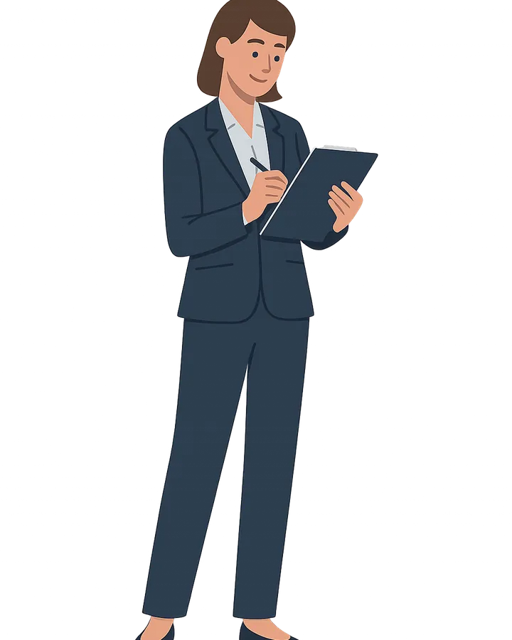 資料を手にしたビジネススーツの女性のイラスト
